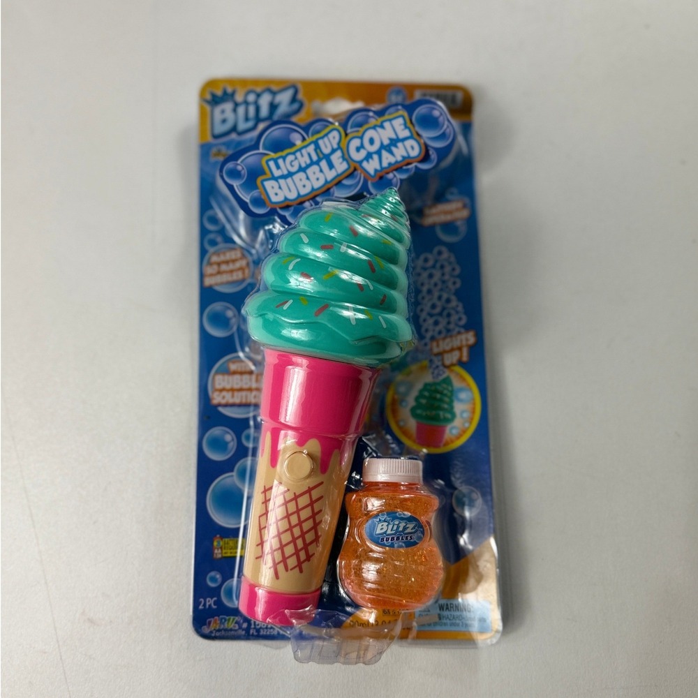 Blitz Light Up Bubble Cone Wand Kids Unisex Teal Pink Ice Cream Toy NIB Flaw